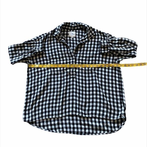 American Eagle Oversized Plaid Shirt Black White Small Relaxed Fit - Picture 10 of 12
